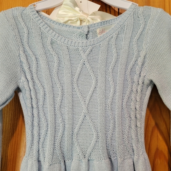Elegant Blue Knit Kids Dress - Picture 2 of 7